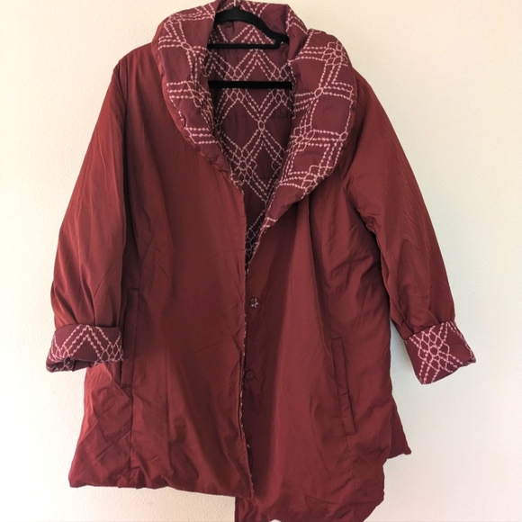 Dennis Basso Reversible Maroon Puffer Jacket Patterned Water Resistant Women 2X - Picture 11 of 12